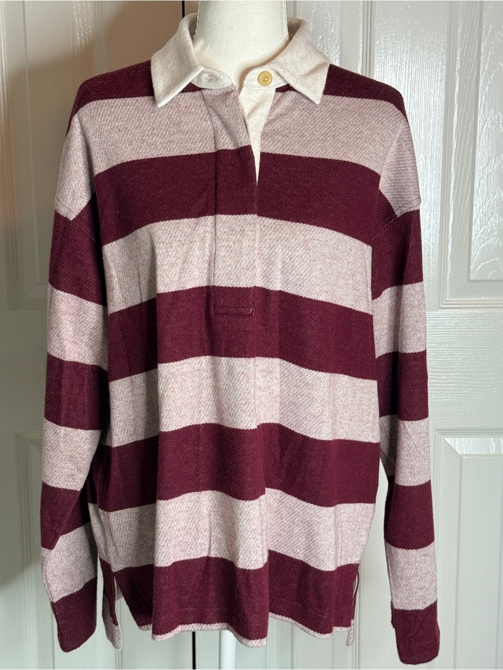 NWT Faherty Legend Sweater Rugby Popover Deep Red Stripe M